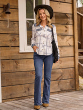 1pc Vintage Floral Mixed Check Pattern Long Sleeve Shirt